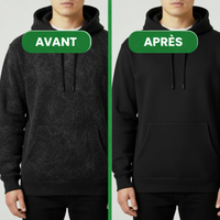 gant anti poils réutilisable et écologique avant/après pulll et sweat shirt