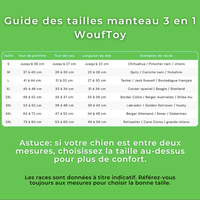 Manteau d’Hiver pour chien 3 en 1 WoufToy guide des tailles