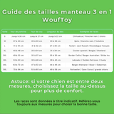 Manteau d’Hiver pour chien 3 en 1 WoufToy guide des tailles
